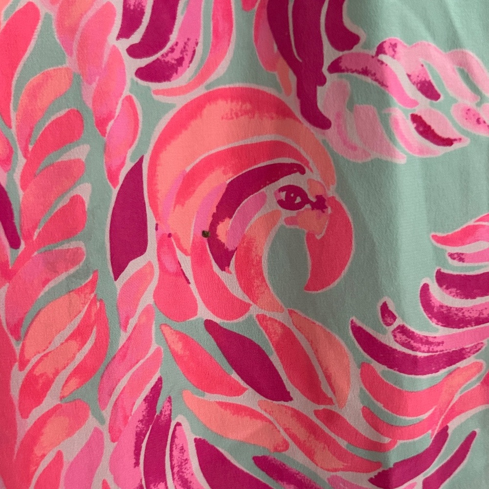 Lilly Pulitzer Pink and Aqua Floral V-Neck Blouse - Picture 3 of 6